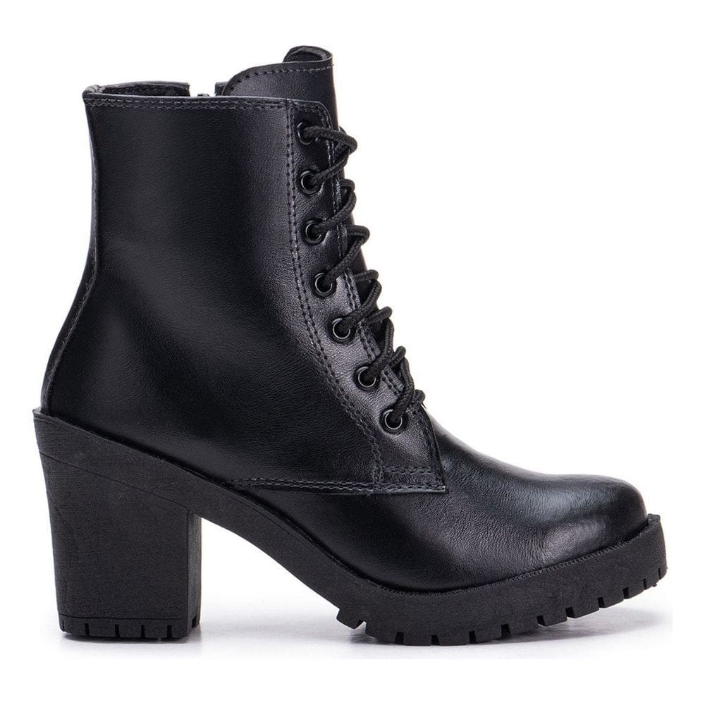 Bota Feminina Coturno Tratorado De Salto Cano Curto Preto