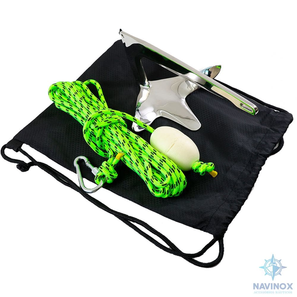 Kit Completo  de Âncora Bruce Aço Inox Polido 2kg sem soldas para Jet Ski e pequenas embarcações