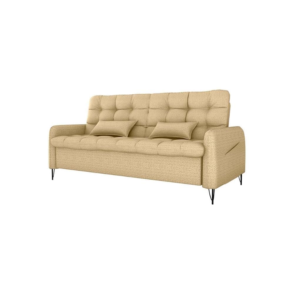 Sofá Cama Reclinável Com Almofadas 3 Lugares 200Cm Pillar Linho Cinza Matrix