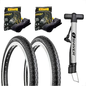 Par Pneu Bicicleta Levorin Comfort Balão Aro 20 x 1.75 Liso + Par Camara Pirelli + Bombinha de ar