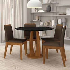 Conjunto Mesa Redonda Scala 4 Cadeiras Estofadas Frei/pto/marrom - M.a