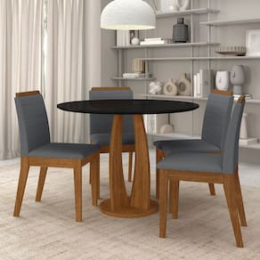 Conjunto Mesa Redonda Scala 4 Cadeiras Estofadas Freij/pto/cinza - M.a
