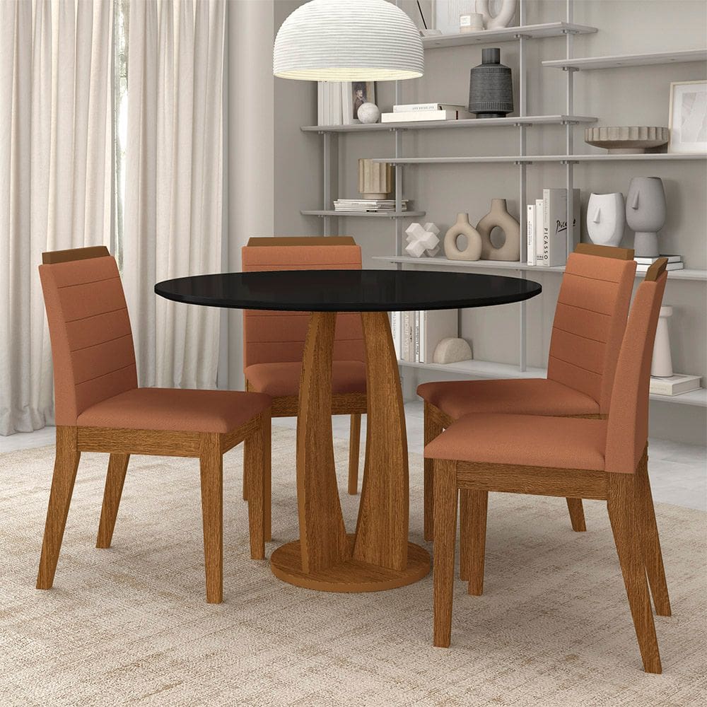 Conjunto Mesa Redonda Scala 4 Cadeiras Estofadas Frei/pto/terraco -m.a