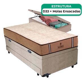 Bicama Baú Solteiro E Colchão Madrid Molas Vstore 78x188x28