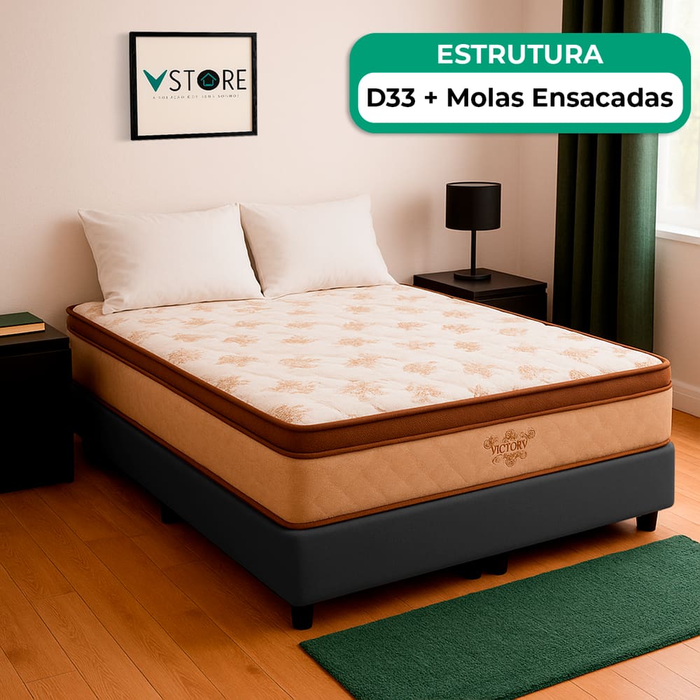 Cama Box Baú Casal Cinza E Colchão Victory Molas Vstore