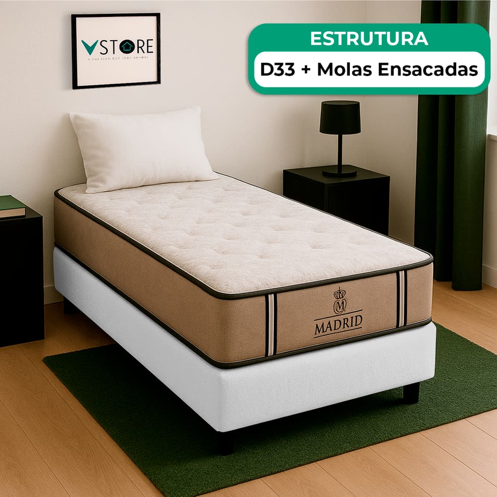 Cama Box Solteiro Branco E Colchão Madrid Molas Vstore