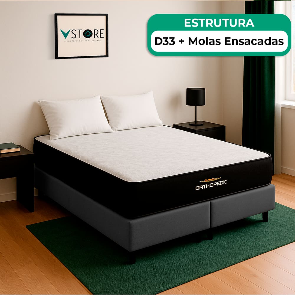 Cama Box Baú King Cinza E Colchão Orthopedic D33 Vstore