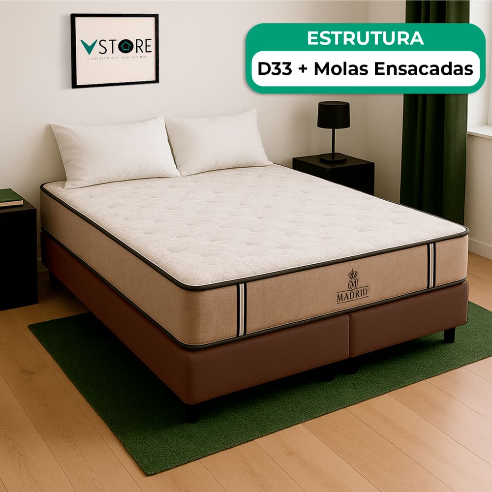 Cama Box King Marrom Colchão Madrid Molas Vstore 193x203x28