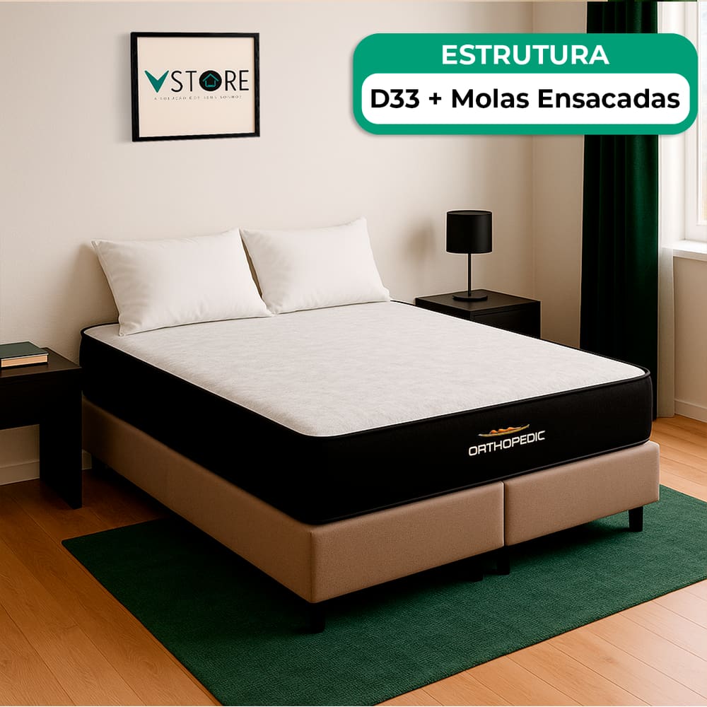 Cama Box Baú King Bege E Colchão Orthopedic D33 Vstore