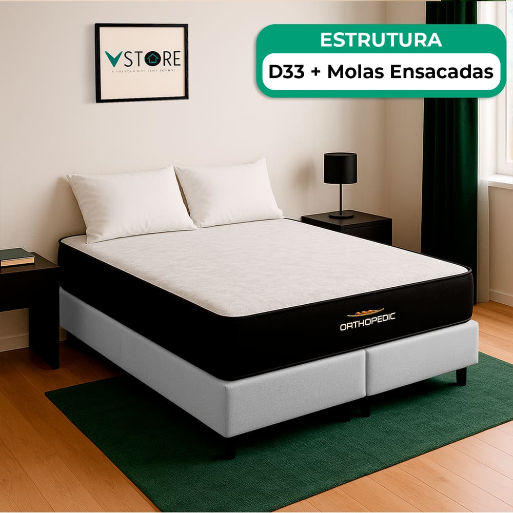 Cama Box Baú Queen Branco E Colchão Orthopedic D33 Vstore
