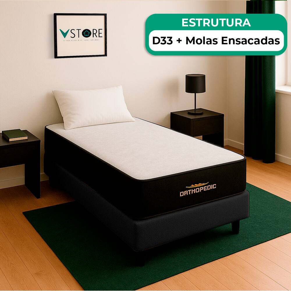 Cama Box Preto e Colchão Orthopedic D33 Vstore 78x188x30