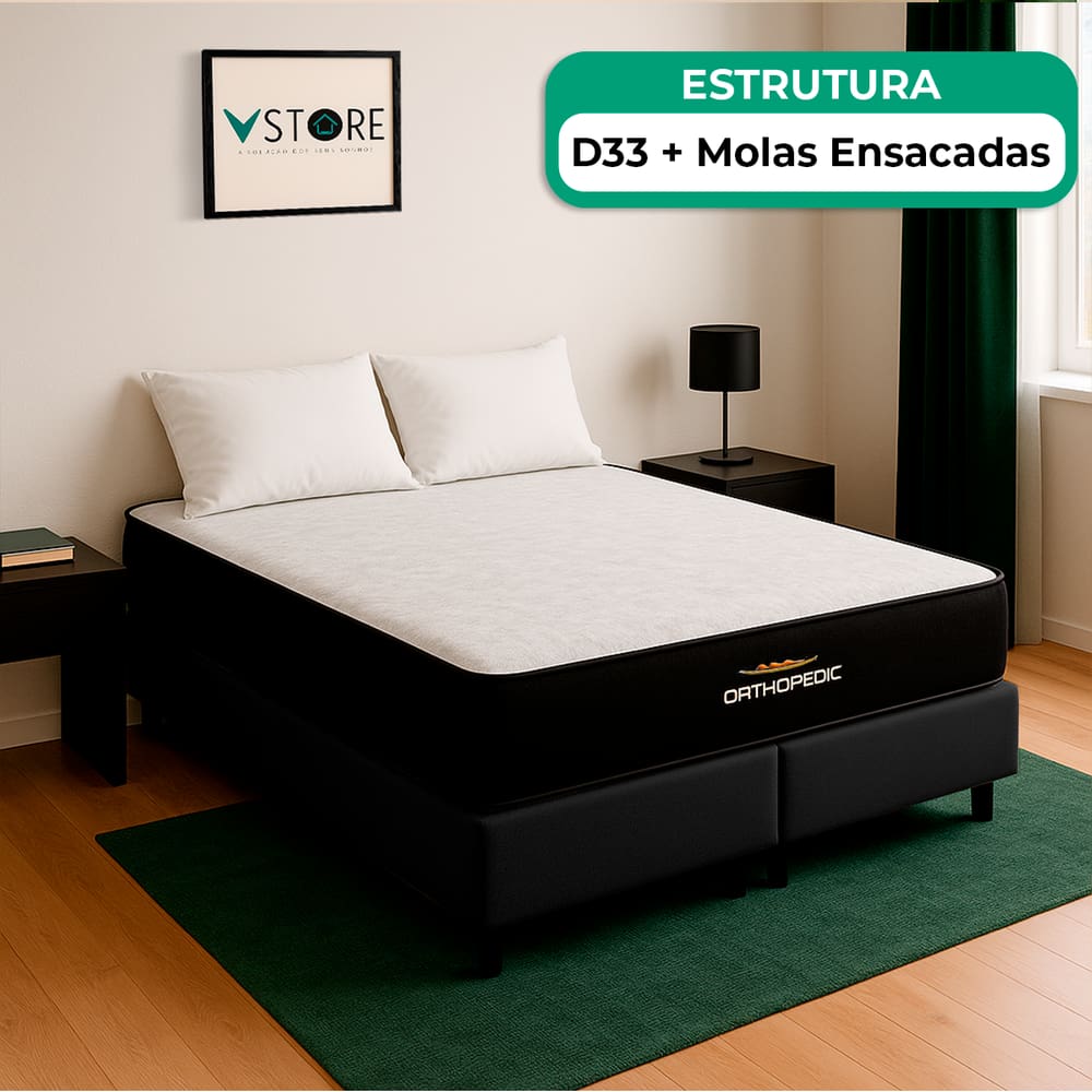 Cama Box Baú King Preto E Colchão Orthopedic D33 Vstore