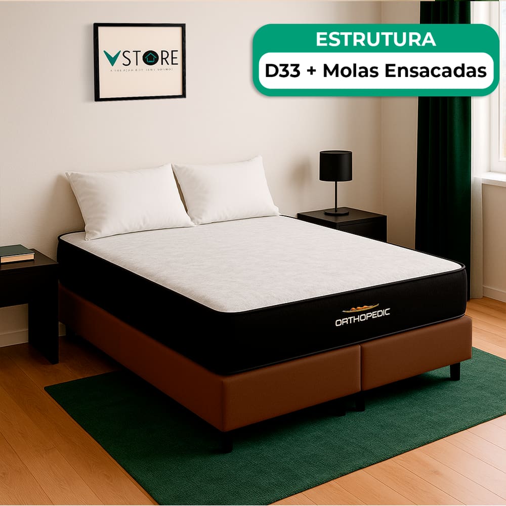 Cama Box Queen Marrom e Colchão Orthopedic D33 Vstore