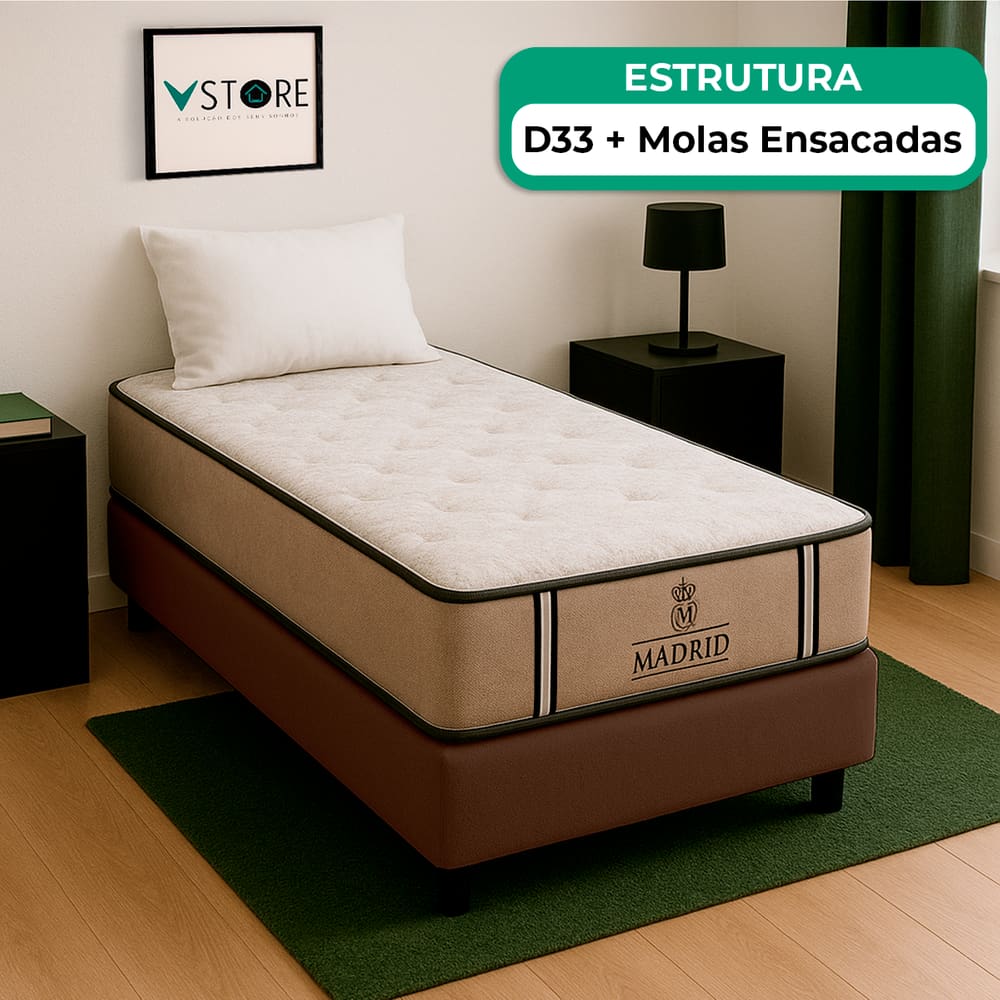 Cama Box Baú Solteirão Marrom E Colchão Madrid Molas Vstore
