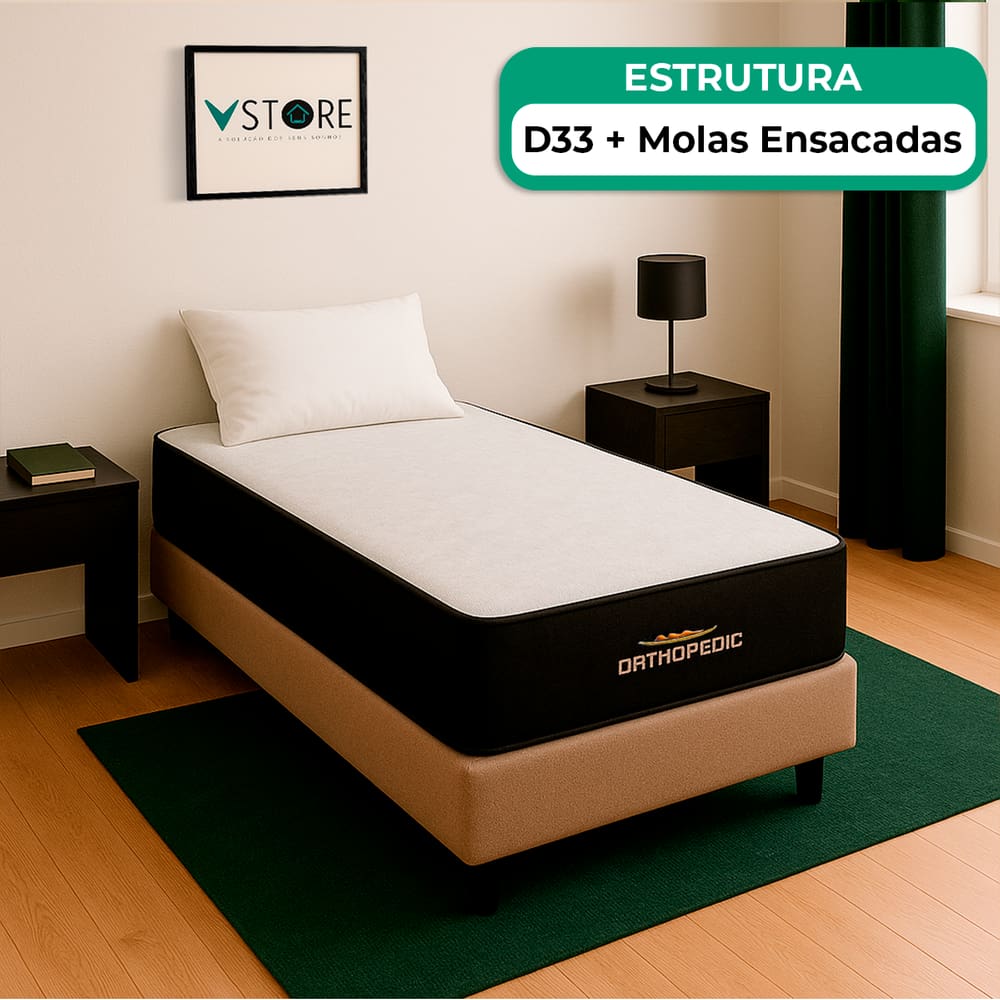 Cama Box Solteirão Bege e Colchão Orthopedic D33 Vstore