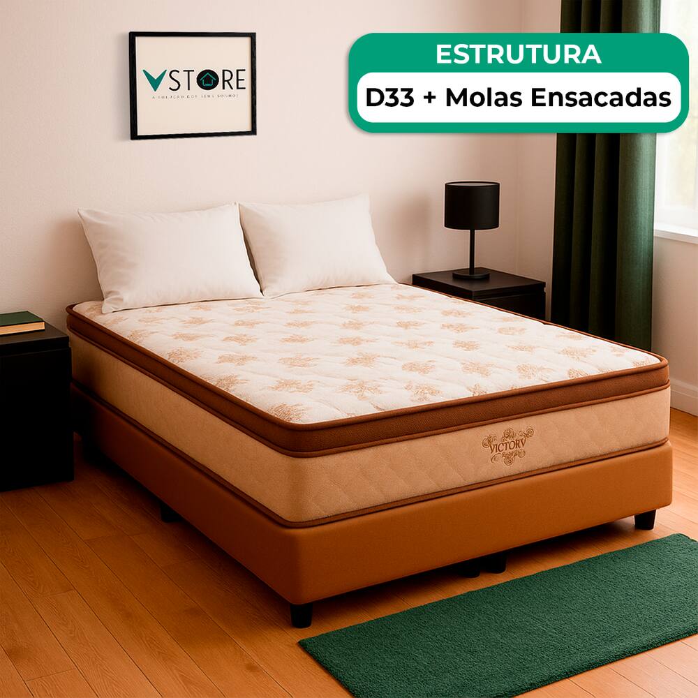 Cama Box Viúvo Bege Colchão Victory Molas Vstore 128x188x30