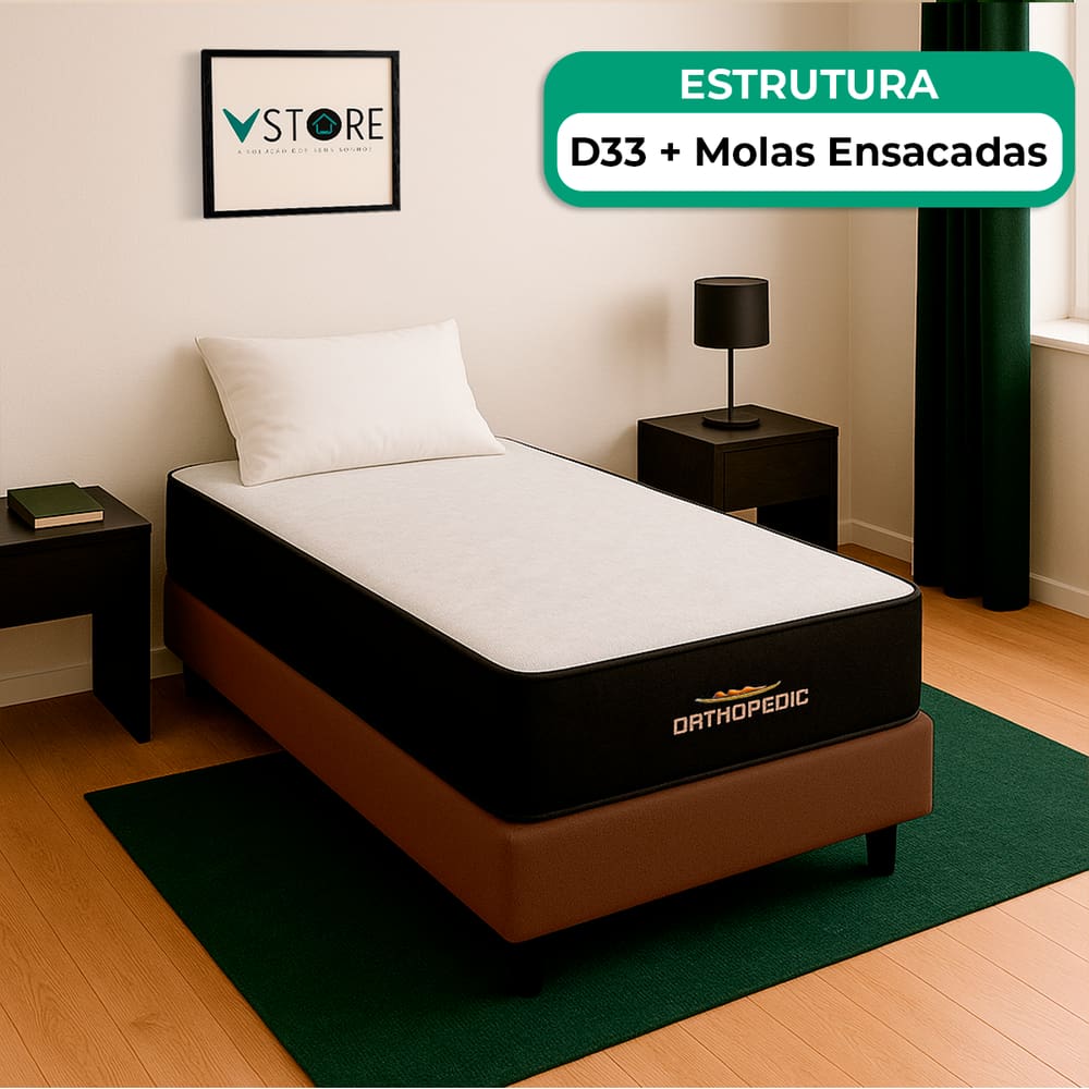 Cama Box Solteirão Marrom e Colchão Orthopedic D33 Vstore