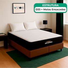 Cama Box Baú Queen Marrom E Colchão Orthopedic D33 Vstore