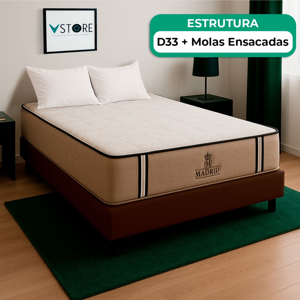 Cama Box Casal Marrom Colchão Madrid Molas Vstore 138x188x28