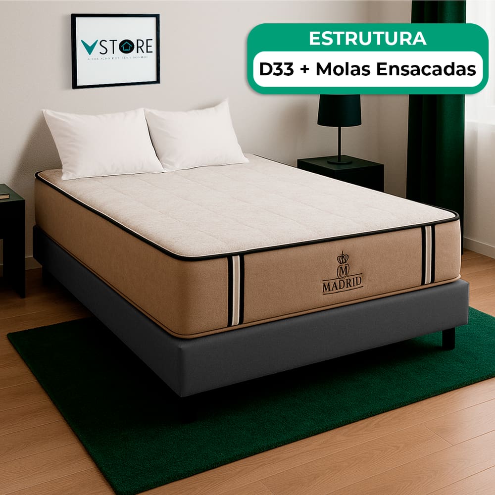 Cama Box Baú Viúvo Cinza E Colchão Madrid Molas Vstore