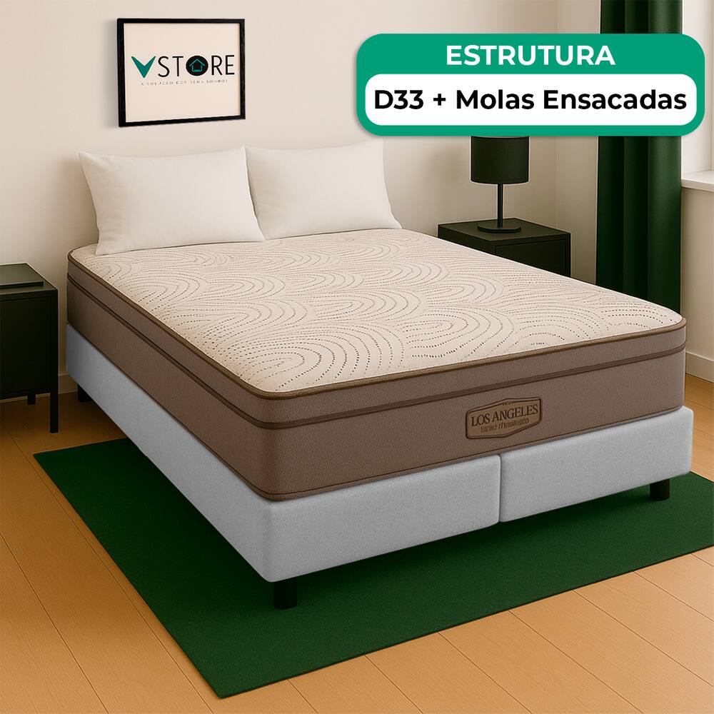 Cama Box Queen Branco E Colchão Los Angeles Molas Vstore
