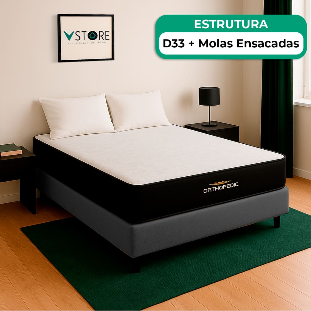 Cama Box Baú Casal Cinza E Colchão Orthopedic D33 Vstore