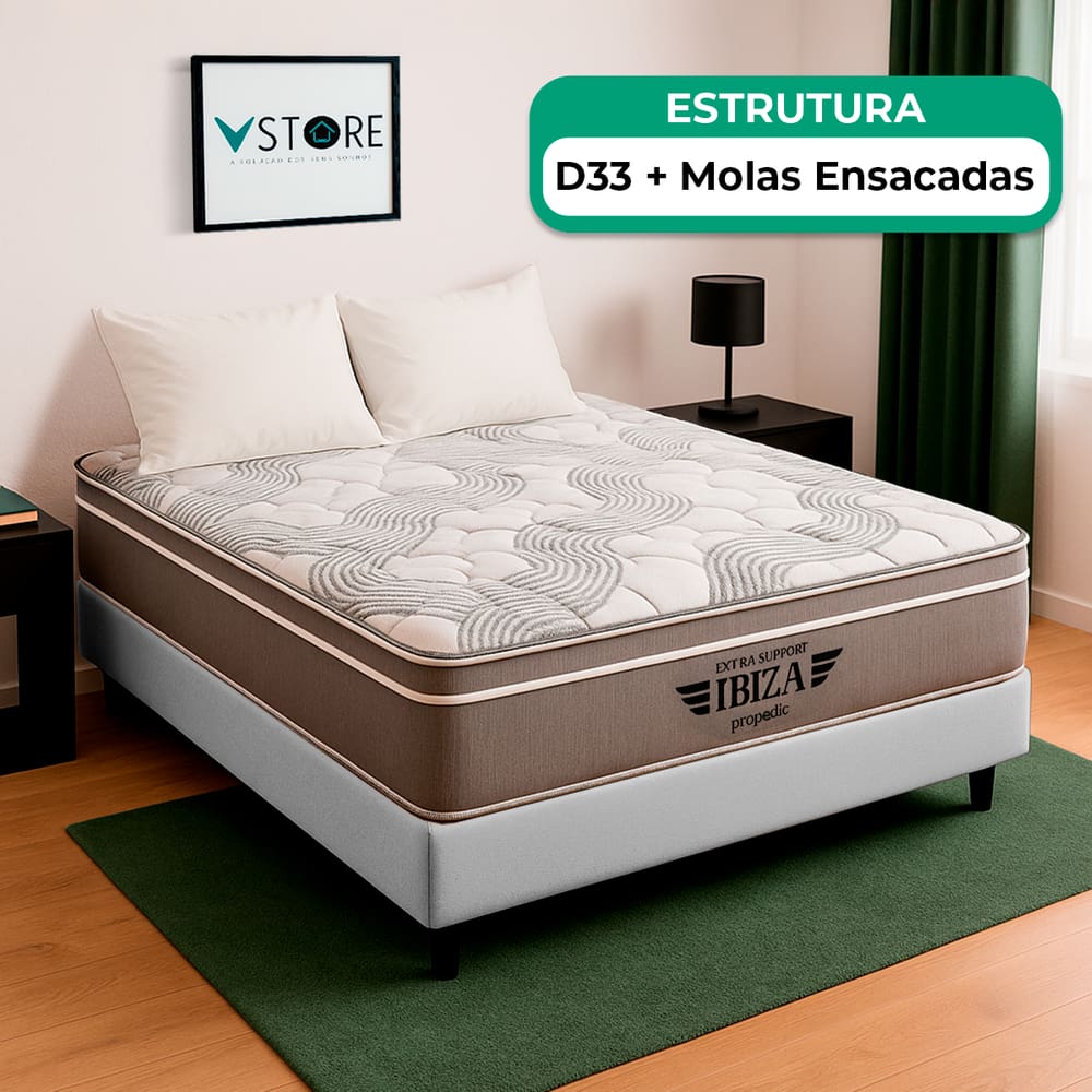 Cama Box Casal Branco e Colchão Ibiza Molas Ensacadas Vstore