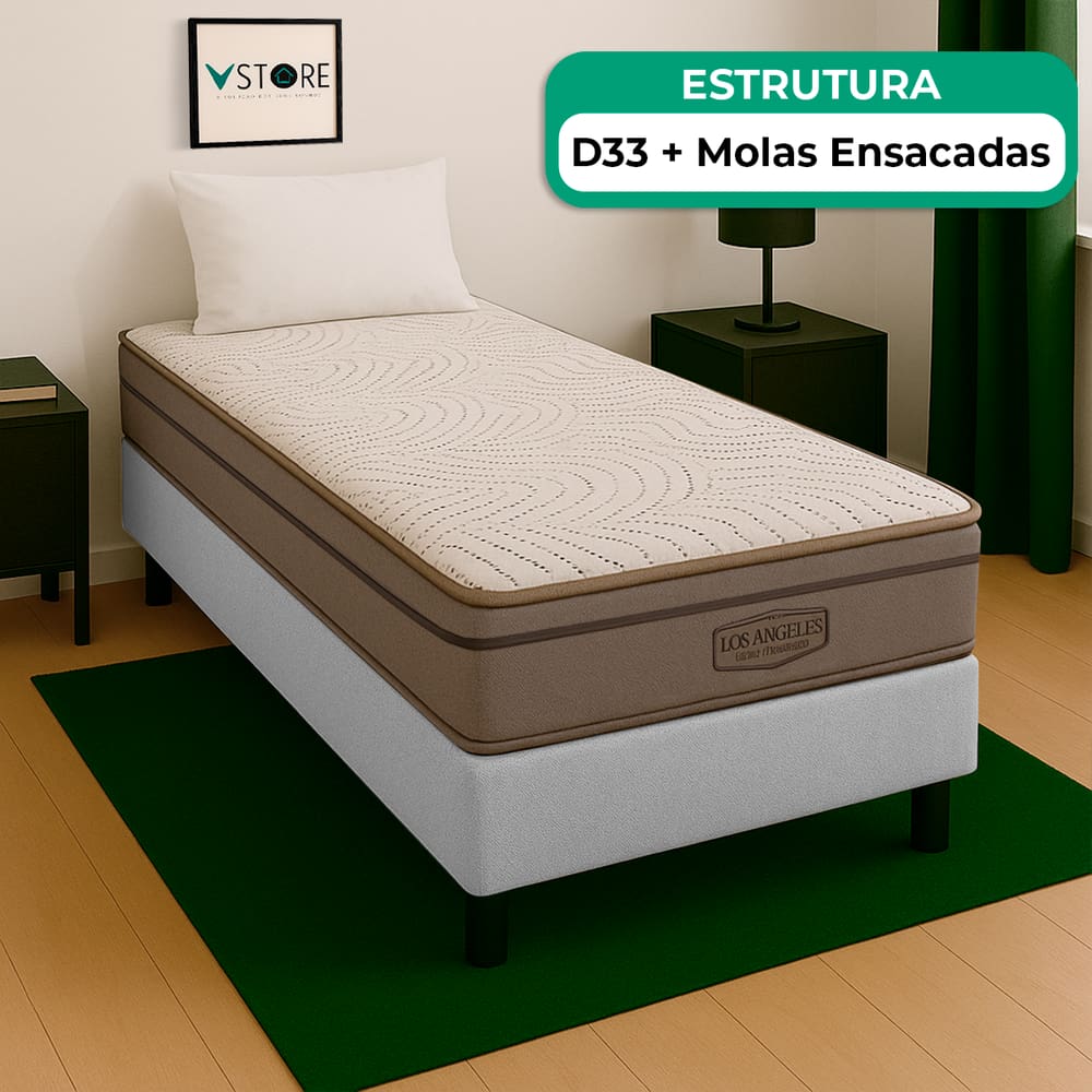 Cama Box Solteirão Branco E Colchão Los Angeles Molas Vstore