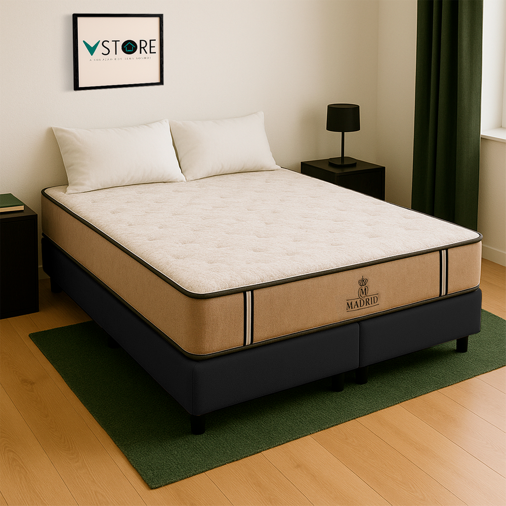 Cama Box Baú Queen Preto E Colchão Madrid Molas Vstore