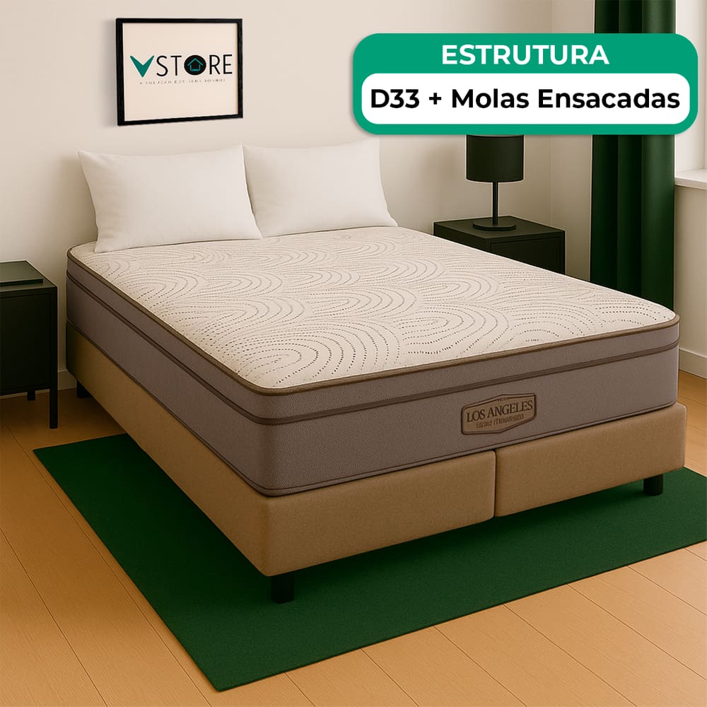 Cama Box Baú Queen Bege E Colchão Los Angeles Molas Vstore