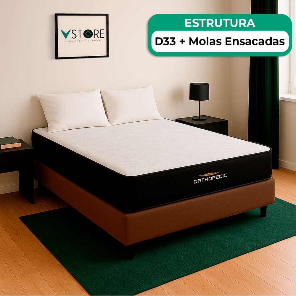 Cama Box Baú Casal Marrom E Colchão Orthopedic D33 Vstore