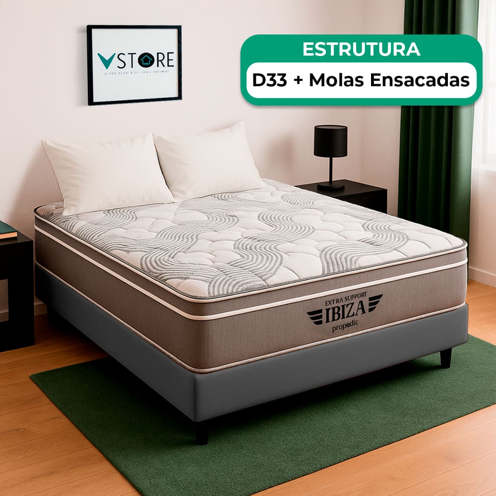 Cama Box Viúvo Cinza e Colchão Ibiza Molas Vstore 128x188x22