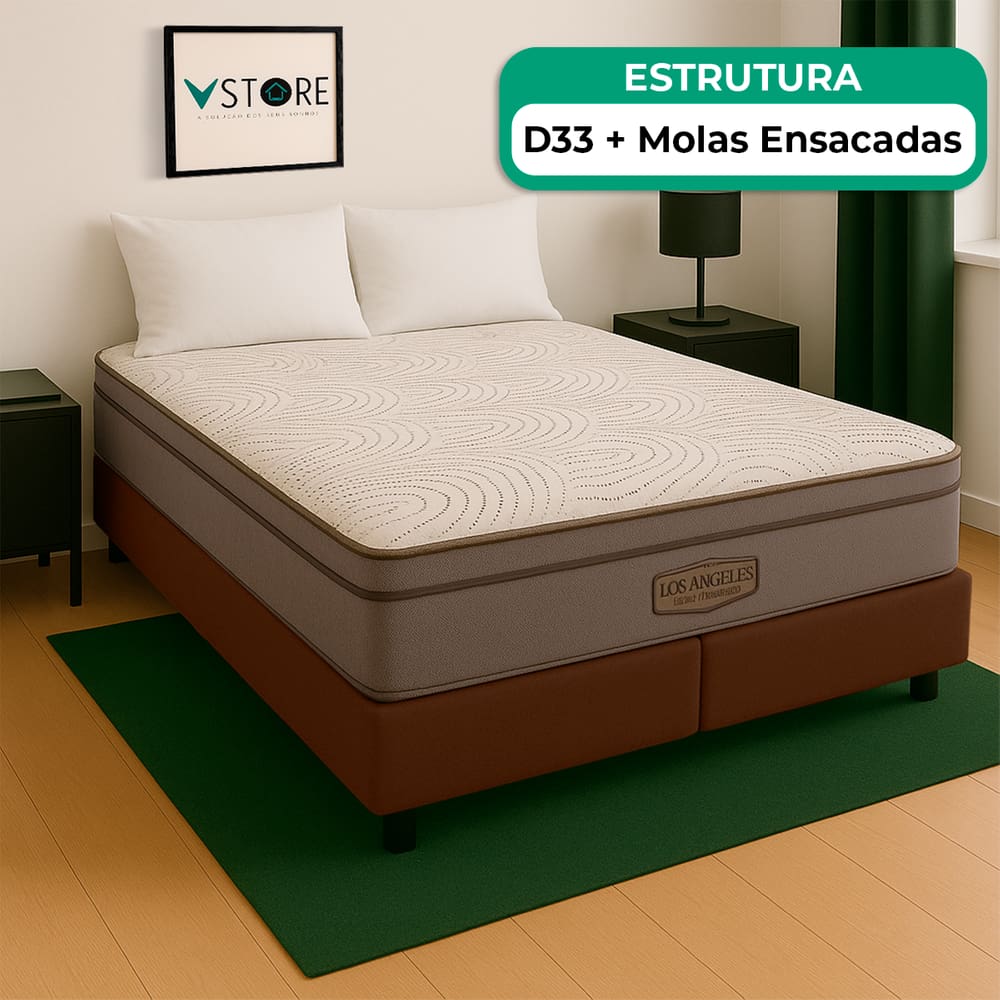 Cama Box Queen Marrom E Colchão Los Angeles Molas Vstore