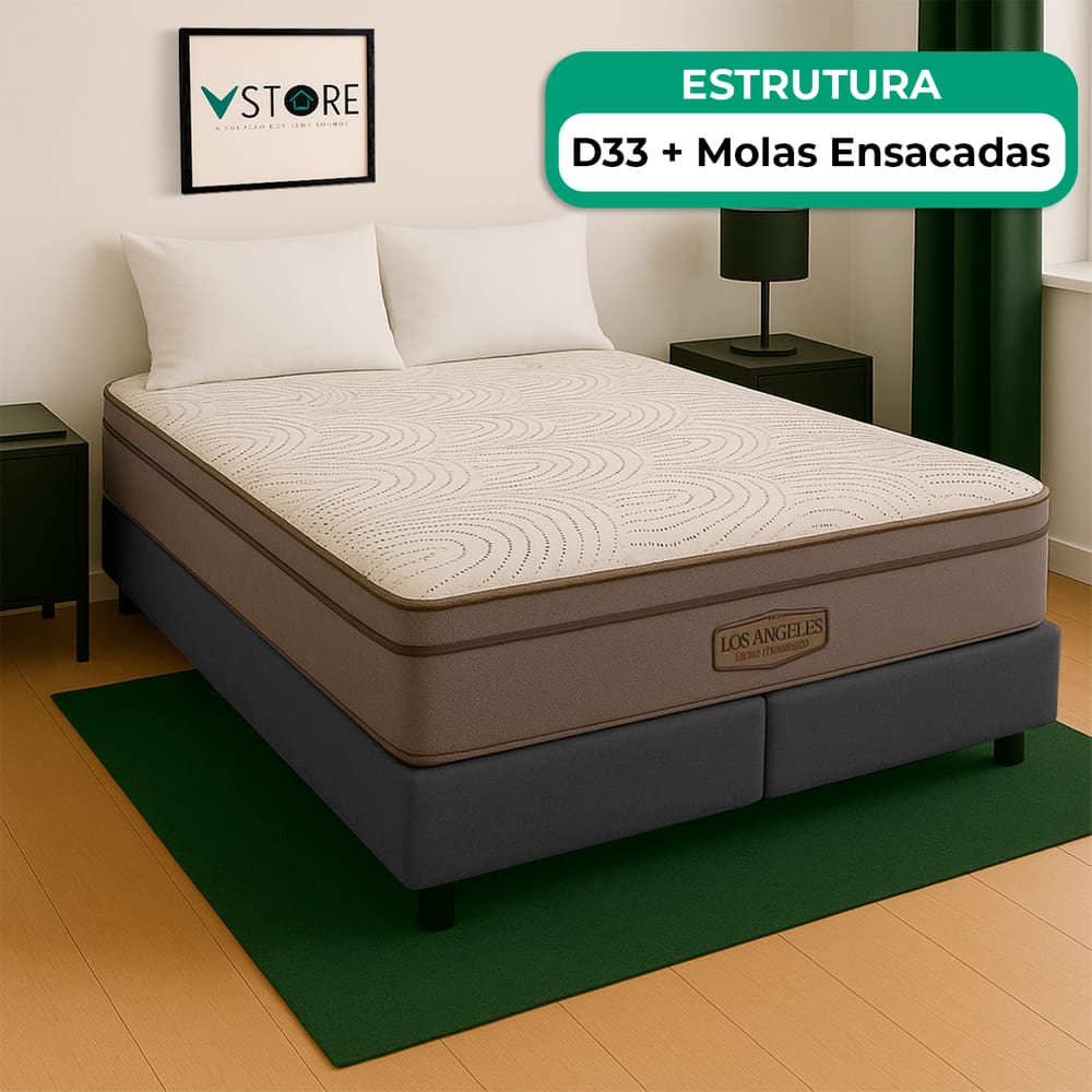 Cama Box Baú Queen Cinza E Colchão Los Angeles Molas Vstore
