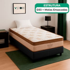 Cama Box Solteiro Preto e Colchão Four Season Molas Vstore
