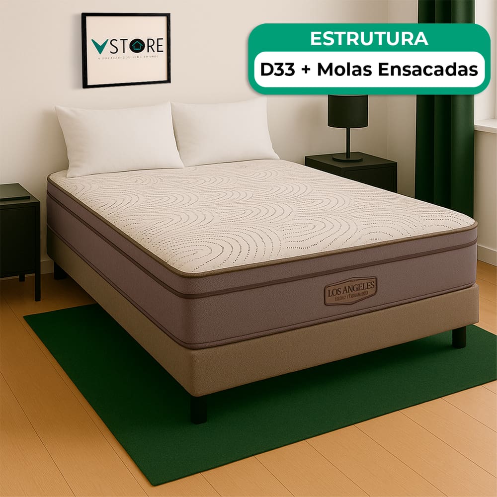 Cama Box Baú Viúvo Bege E Colchão Los Angeles Molas Vstore