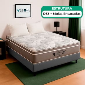 Cama Box Baú Viúvo Cinza e Colchão Ibiza Molas Vstore