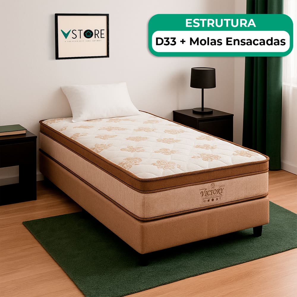 Cama Box Baú Solteirão Bege Colchão Four Season Molas Vstore