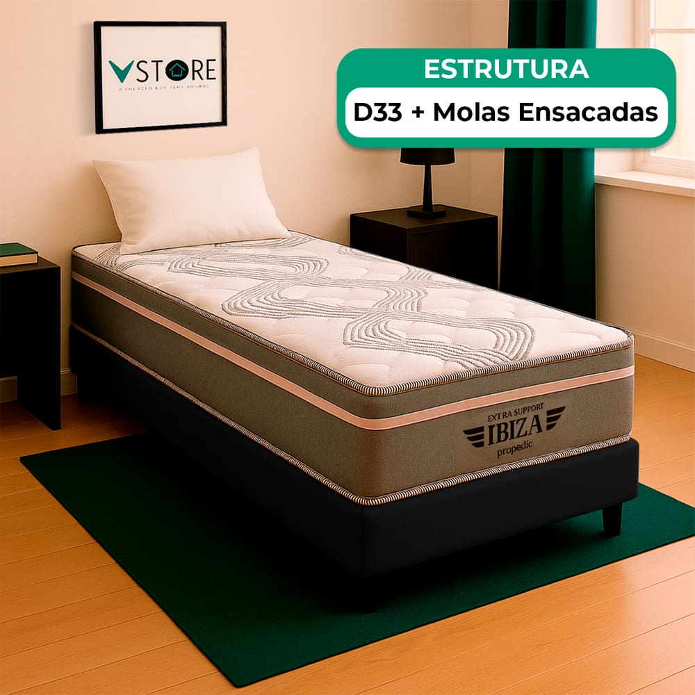 Cama Box Solteiro Preto Colchão Ibiza Molas Vstore 88x188x22