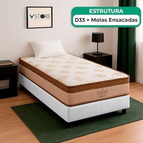 Cama Box Baú Branco Colchão Four Season Molas Vstore 78x188