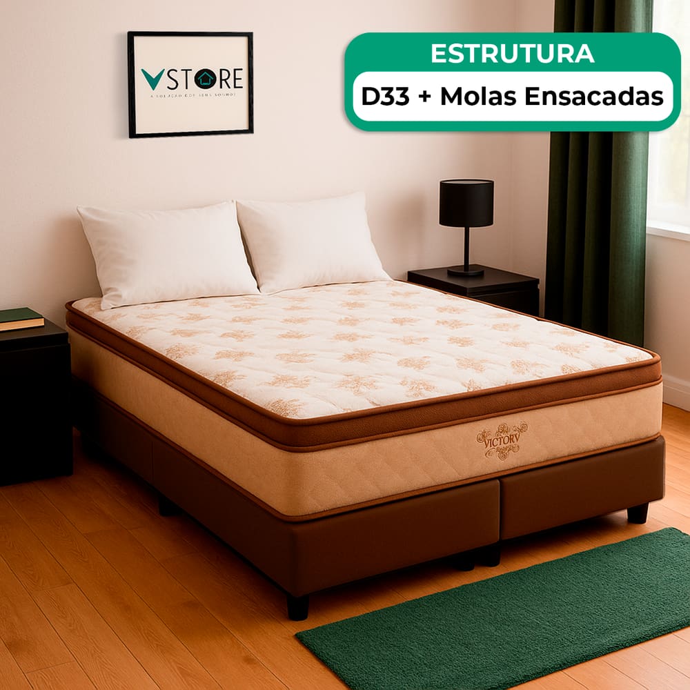 Cama Box Baú Queen Marrom e Colchão Four Season Molas Vstore