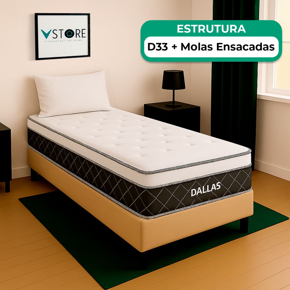 Cama Box Solteiro Bege Colchão Dallas Molas Vstore 88x188x20