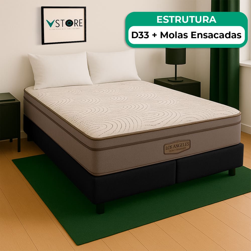 Cama Box Baú Queen Preto E Colchão Los Angeles Molas Vstore