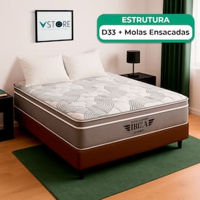 Cama Box Casal Marrom e Colchão Ibiza Molas Ensacadas Vstore