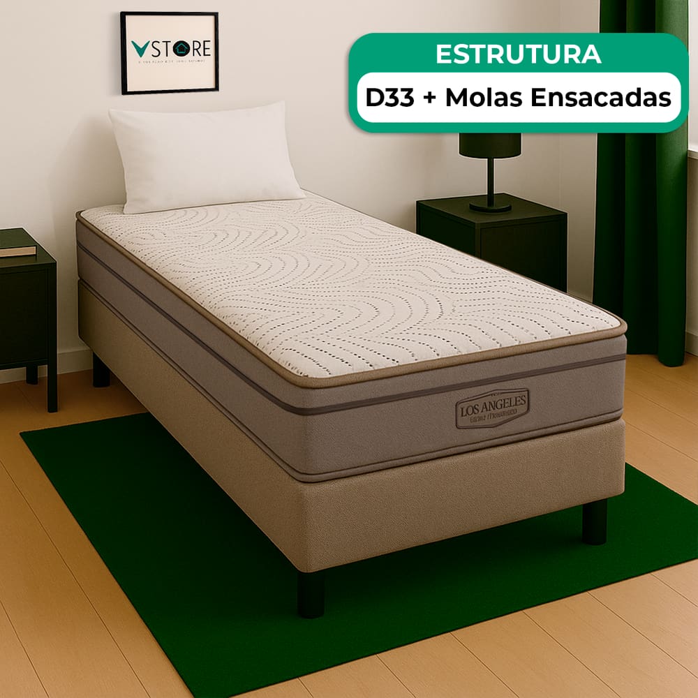 Cama Box Baú Solteiro Bege Colchão Los Angeles Molas Vstore