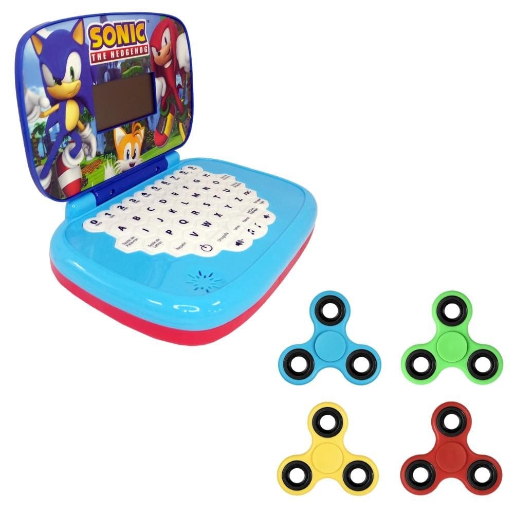 Kit Laptop Infantil Educativo Candide Sonic Bilíngue + 1 Fidget Spinner