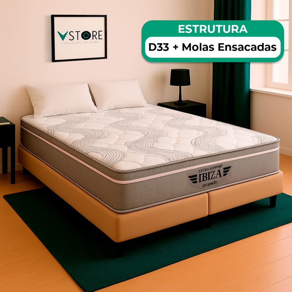 Cama Box Baú Queen Bege Colchão Ibiza Molas Ensacadas Vstore