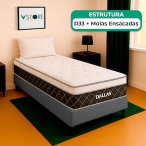 Cama Box Solteiro Cinza Colchão Dallas Molas Vstore 78x188