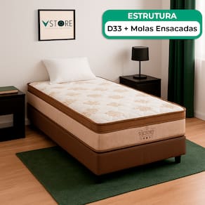 Cama Box Baú Solteiro Bege Colchão Four Season Molas Vstore