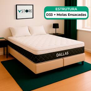 Box Baú King Bege Colchão Dallas Molas Vstore 193x203x20